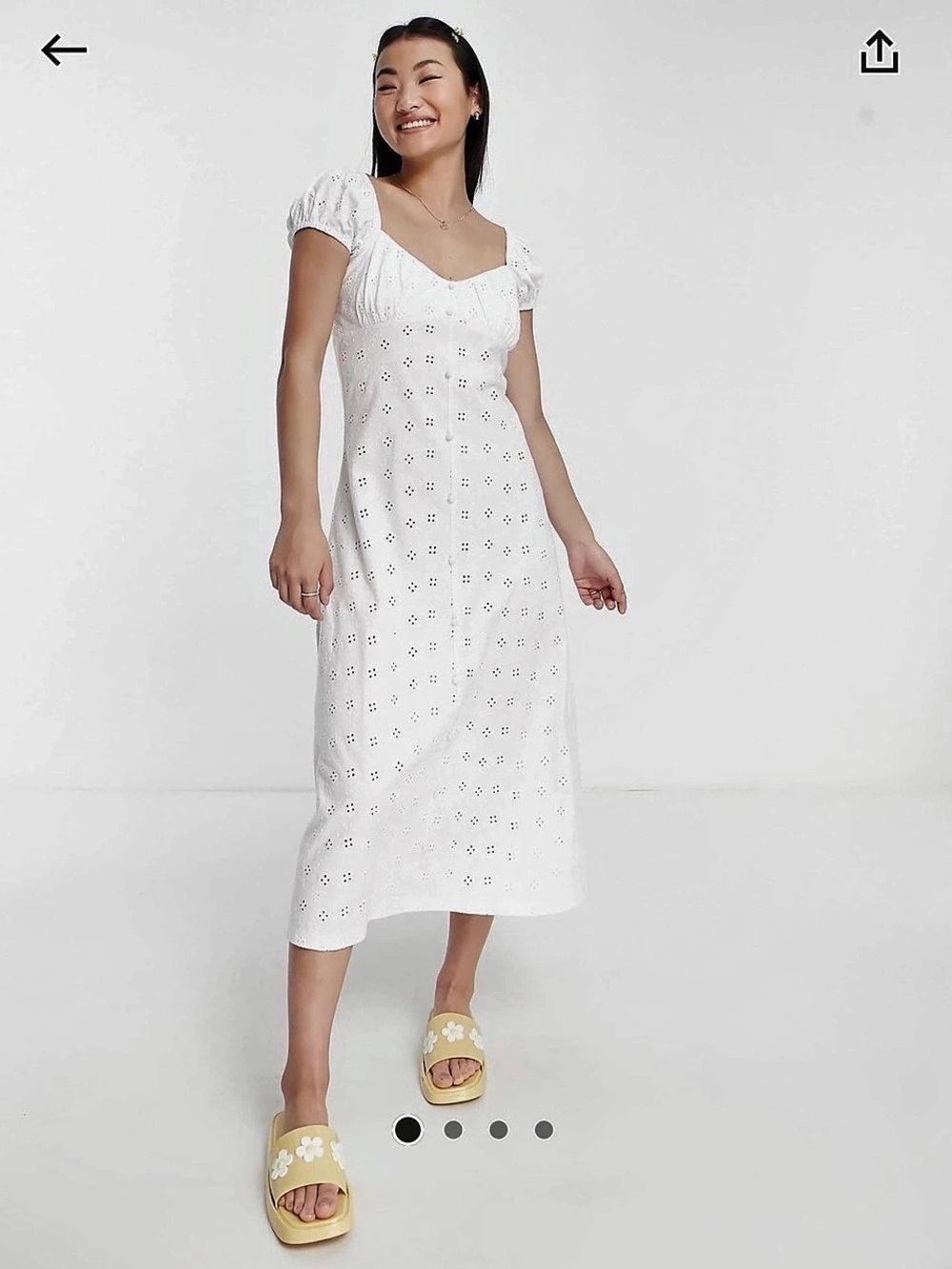 100% Cotton White Eyelet Midi Dress